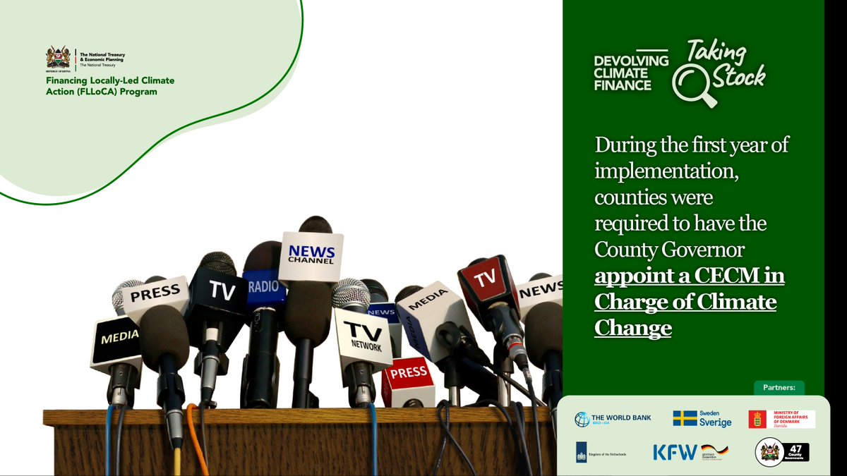 climate_ke's tweet image. During the first year of implementation, counties were required to have the County Governor appoint a CECM in Charge of Climate Change.

#climatechange #takingstock #climateaction #locallyledclimateaction #environmentalsustainability #climatefinance #environment #FLLoCA