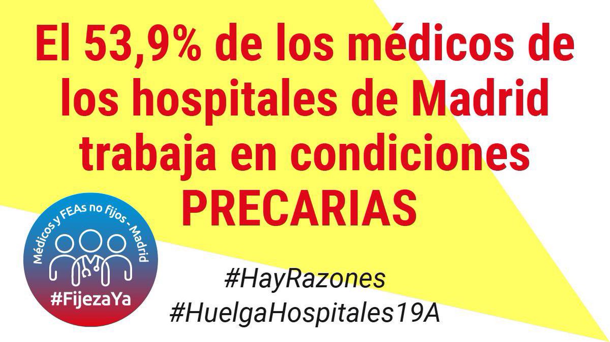 anahvoth's tweet photo. El Gobierno de @IdiazAyuso mantiene al 53,9% de los médicos y facultativos hospitalarios sin un contrato fijo y se niega a contestar al #PactoPorLosMédicos.

Claro que #HayRazones para la #HuelgaHospitales19A. ¡¡Exigimos #FijezaYa!! https://t.co/OFi9A4tErZ