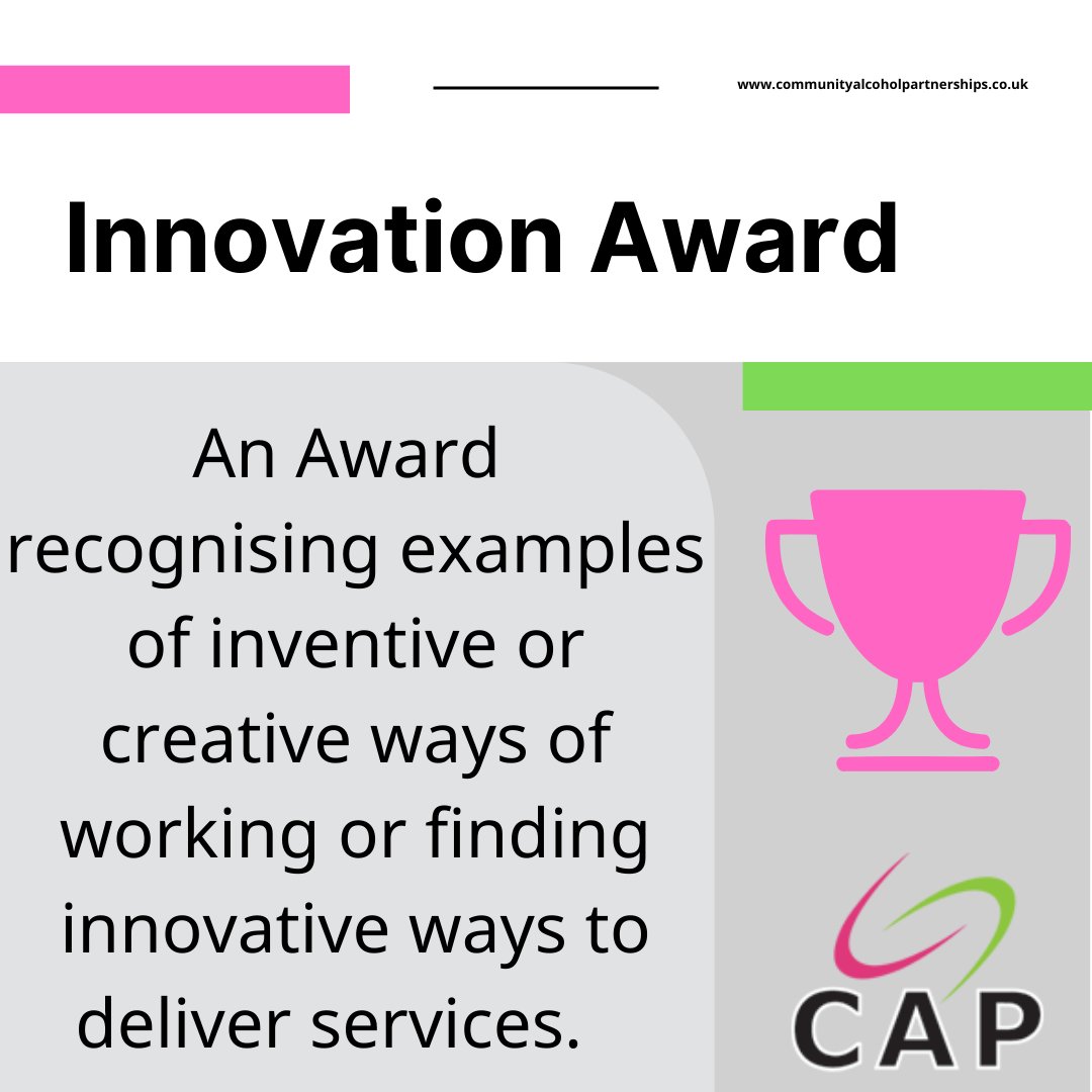 Would you like a reminder of the CAP Awards categories? There are seven in total and we have featured three below. Nominations close on Friday 19th May. Winners will receive £250 for the CAP of their choice.  #AlcoholEducation