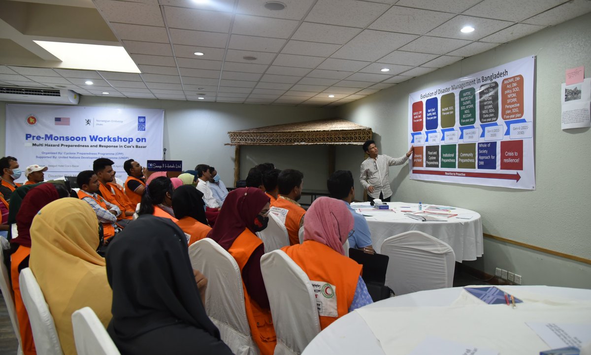PankaPaul's tweet photo. The pre-monsoon period is crucial for multi-hazard preparedness & response, particularly for cyclones, flash floods & landslides in CXB.@UNDP_BD, jointly with CPP organized a pre-monsoon workshop on 17-18 April'23. UNDP will facilitate more joint initiatives in the coming days. https://t.co/RQat3EBKyF