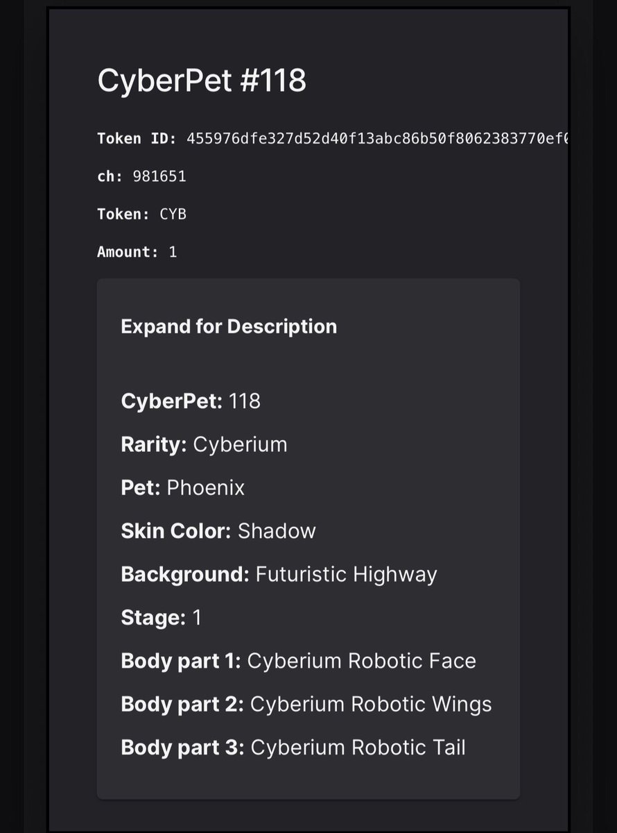 kilver_ron's tweet photo. The first Cyberium Egg that got hatched and it’s a Phoenix! Can’t wait to level up this bad boy! 🦾I have another Cyberium Egg but I will have to wait until the nest update to hatch that one! Very excited! #CyberPets #CyberEggs #Ergo @CyberVerse_io https://t.co/rD6IxQQumj