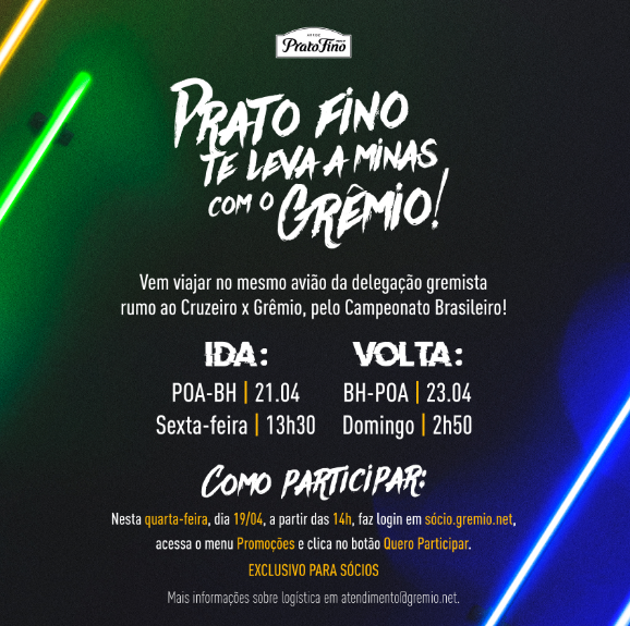Gremio__EN's tweet photo. Want to travel with the team to #CRUxGRE, in Belo Horizonte? Prato Fino and Grêmio will take 5 members plus 1 companion each on the flight to the #Brasileirão2023 game. The first to check in at https://t.co/FDv9UkCfwu will guarantee tickets and air tickets!

 Lodging not included https://t.co/iybj4ydDLk