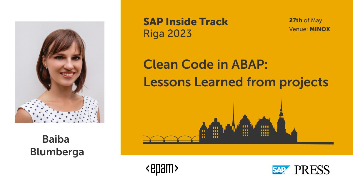 seVladimirs's tweet photo. 📣 Another day, another speaker announcement for SAP Inside Track Riga 2023! 🔥 We're excited to announce that Baiba Blumberga will be joining us as a speaker with the topic "Clean Code in ABAP: Lessons Learned from Projects". 

Register now at 👉 https://t.co/YsqRmRuRiD https://t.co/9AmG03z78R