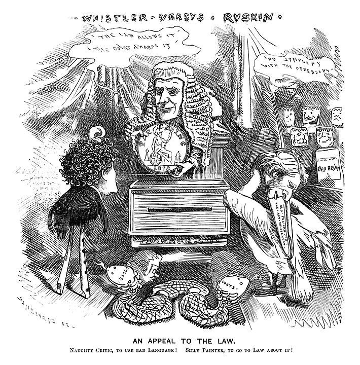 Today's PUNCH Cartoon Classic. A Victorian defamation case with a not so lucrative outcome! Whistler vs Ruskin: 'An Appeal to the Law. Naughty critic, to use bad language! Silly painter, to go to law about it!' Linley Sambourne 1878 #FoxNewsTrial #DominionvFox #FoxNews #Dominion