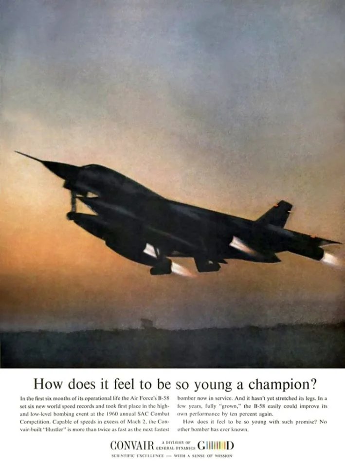 Hush_Kit's tweet photo. "Advertised as a Mach 2 aircraft, The limit was aircraft skin temperature. I’ve had the B-58 at (Mach) 2.55 and close to that on other occasions." - B-58 pilot I'm interviewing https://t.co/3M7TozAs6l