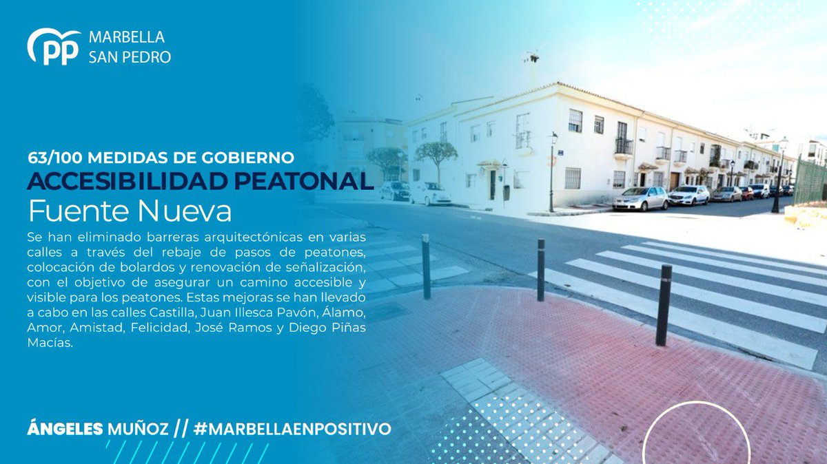 ✅ 63/100 MEDIDAS DE GOBIERNO

Se han eliminado barreras arquitectónicas en varias calles a través del rebaje de pasos de peatones, colocación de bolardos y renovación de señalización, con el objetivo de asegurar un camino accesible y visible para los peatones 🛠️♿️.