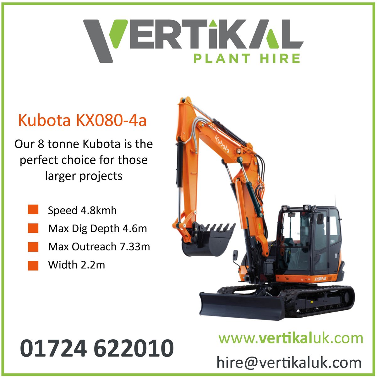 Available for same day/next day hire. Speak to our friendly team today for a fast quote
 01724 622010
hire@vertikaluk.com
visit our website to view our range of services
 vertikaluk.com
#vertikal #planthire #kubota #digger #scunthorpe #grimsby #hull #lincoln #doncaster