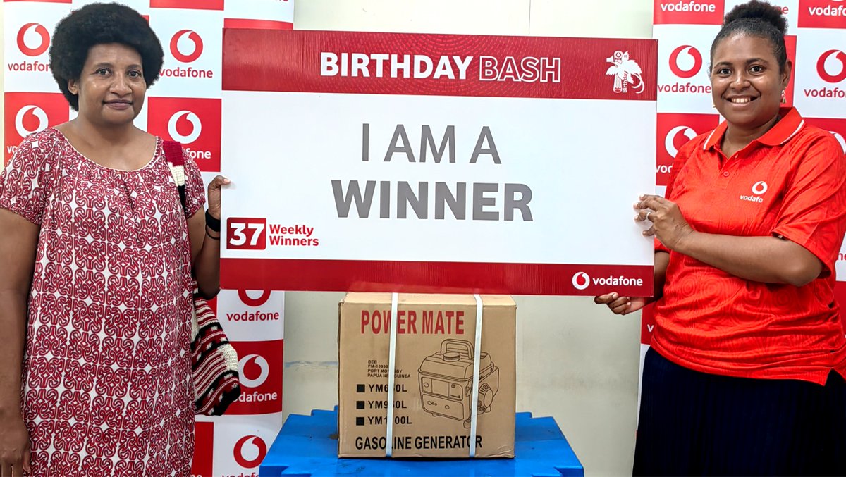 Vodafone_PNG's tweet photo. 🤩 #Congratulations to Ms. Stephanie Tamaepe who has WON a #Genset in our Birthday Bash promotion!
You too can win! Simply #TopUp with K5 or more to enter the weekly draws.
#TopUpAndWin #VodafonePNG #TogetherWeCan https://t.co/oYMFhFBS8W