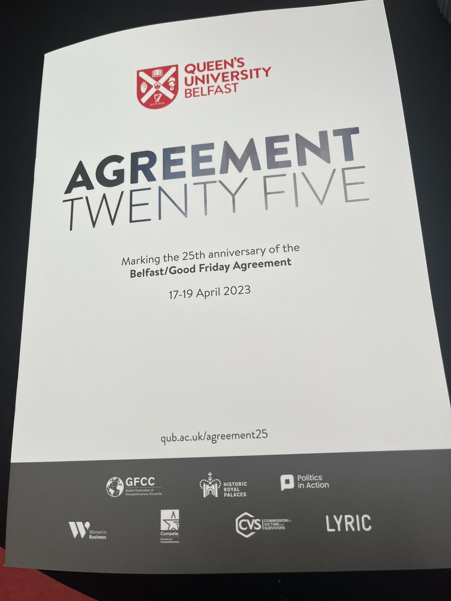 We’re at <a href="/QUBelfast/">Queen's University Belfast 🎓</a> today for #Agreement25. Looking forward to hearing from leaders across the world of politics &amp; business on the NI Vision 2050. Flying the flag for arts &amp; culture, vital to NI’s social &amp; economic wellbeing.