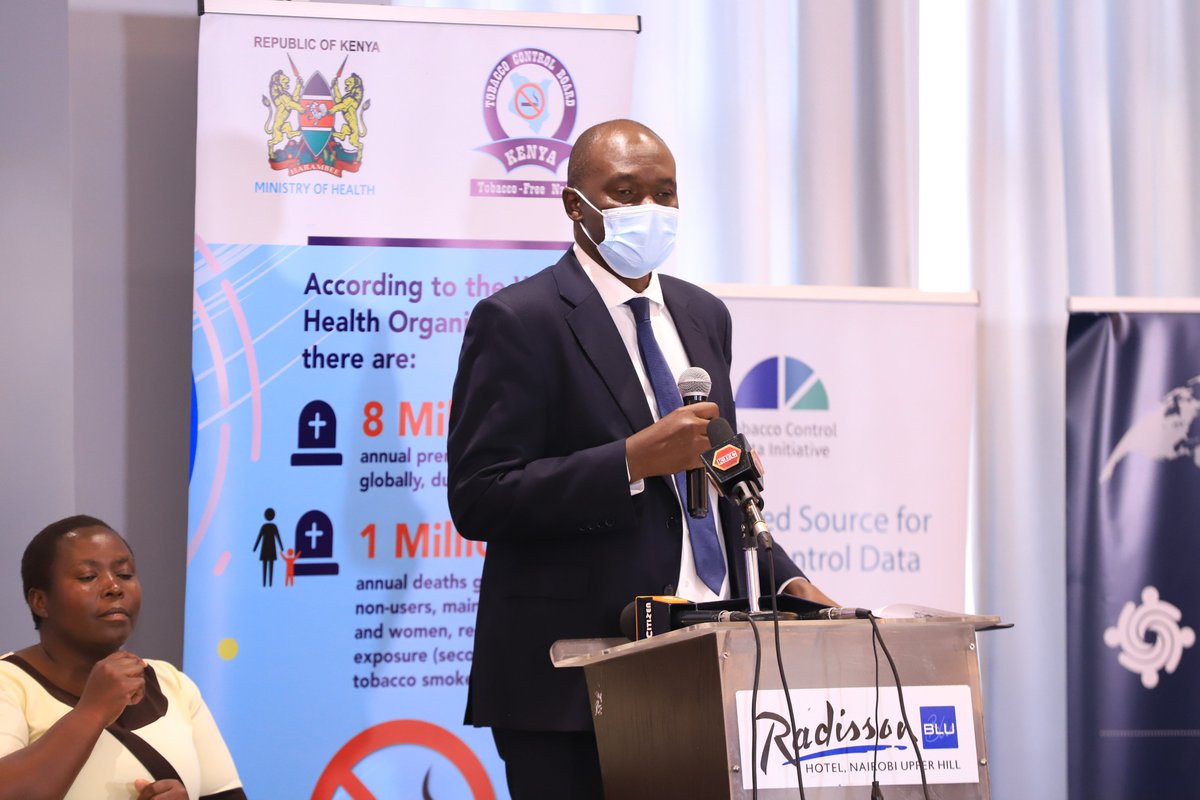 DGateway's tweet photo. Dr. Patrick Amoth, EBS @DrPatrickAmoth Ag. Director General @MoH officiated the launch of #Kenya Tobacco Control Data Initiative (#TCDI) Dashboard. Kenya is committed to protecting citizens from the harmful effects of tobacco farming, production, and consumption. https://t.co/p9stFI6Kyy