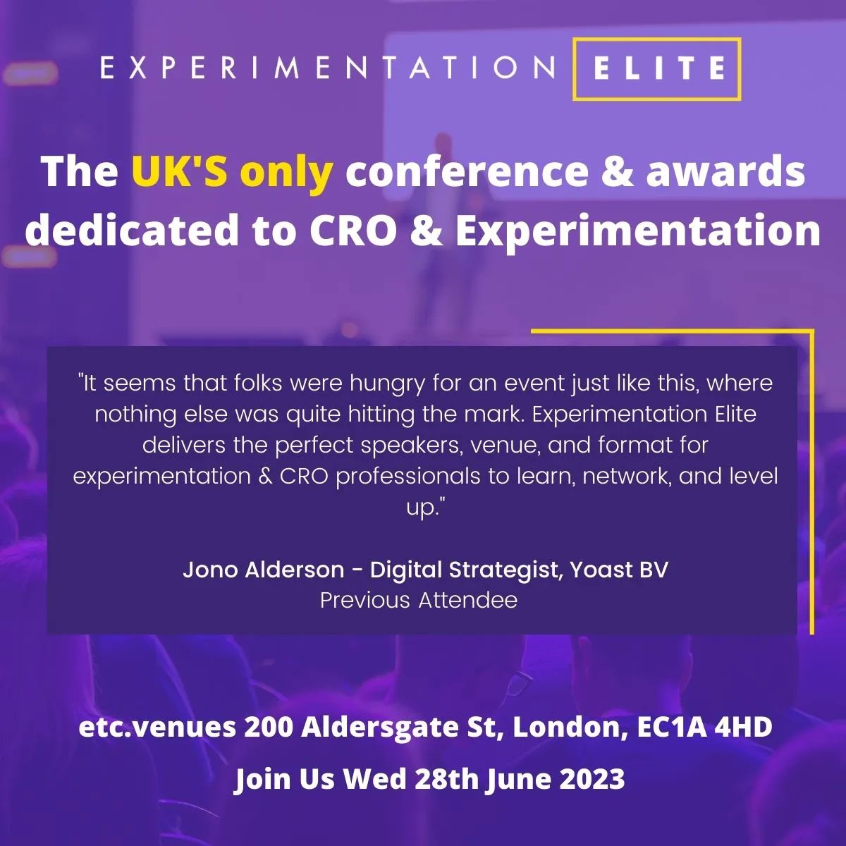 The Experimentation Elite Conference and Awards is not just an event—it's an experience. Join us in June 2023 for a day of inspiration, insights, and celebration. You won't regret it. #Experience #Inspiration #ExperimentationElite #Conference #Awards