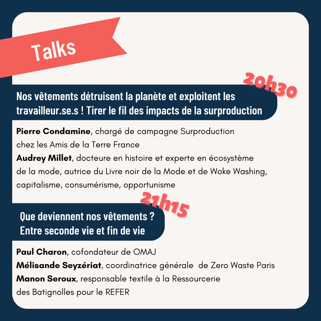 🛎️ Découvrez le programme !

RDV le 26/04 à <a href="/AcademieClimat/">Académie du Climat</a>, pour comprendre l'impact social et environnemental de nos vêtements, découvrir comment exiger un changement politique, parler responsabilité des entreprises et seconde main !

Inscriptions : bit.ly/40M6lSu