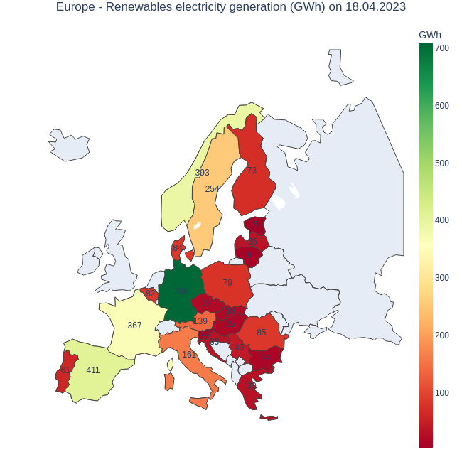 do_littles's tweet photo. #Europe - #renewables #electricity generation (GWh) on 18.04.2023

Top 5 countries:
708 GWh 🇩🇪 #Germany
411 GWh 🇪🇸 #Spain
393 GWh 🇳🇴 #Norway
367 GWh 🇫🇷 #France
254 GWh 🇸🇪 #Sweden

Source: ENTSO-E https://t.co/yo1GKq2c7z