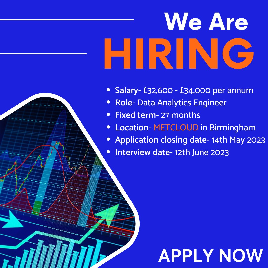 WE ARE HIRING!
   
If this sounds of interest to you, click on the link below for more details.
 
LINK: lnkd.in/ehNtU8GE 
 
#ktpjobs #graduatecareers #graduatejobs #datasciencejobs #METCLOUD #birminghamjobs