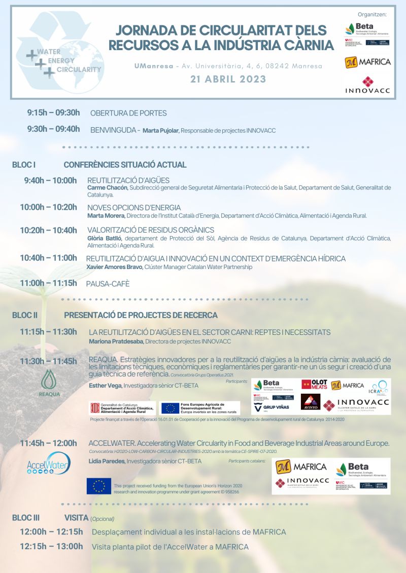 BETA_TechCentre's tweet photo. La transició cap als nous models de la #bioeconomia obre moltes oportunitats per a introduir circularitat a la indústria càrnia. ♻️✅
🔹Aigua
🔹Energia
🔹Residus orgànics
En parlarem aquest divendres a #Manresa al costat d'@innovacc_cat i #MAFRICA.
👇🏻👇🏻👇🏻 https://t.co/NgS7jTHZst