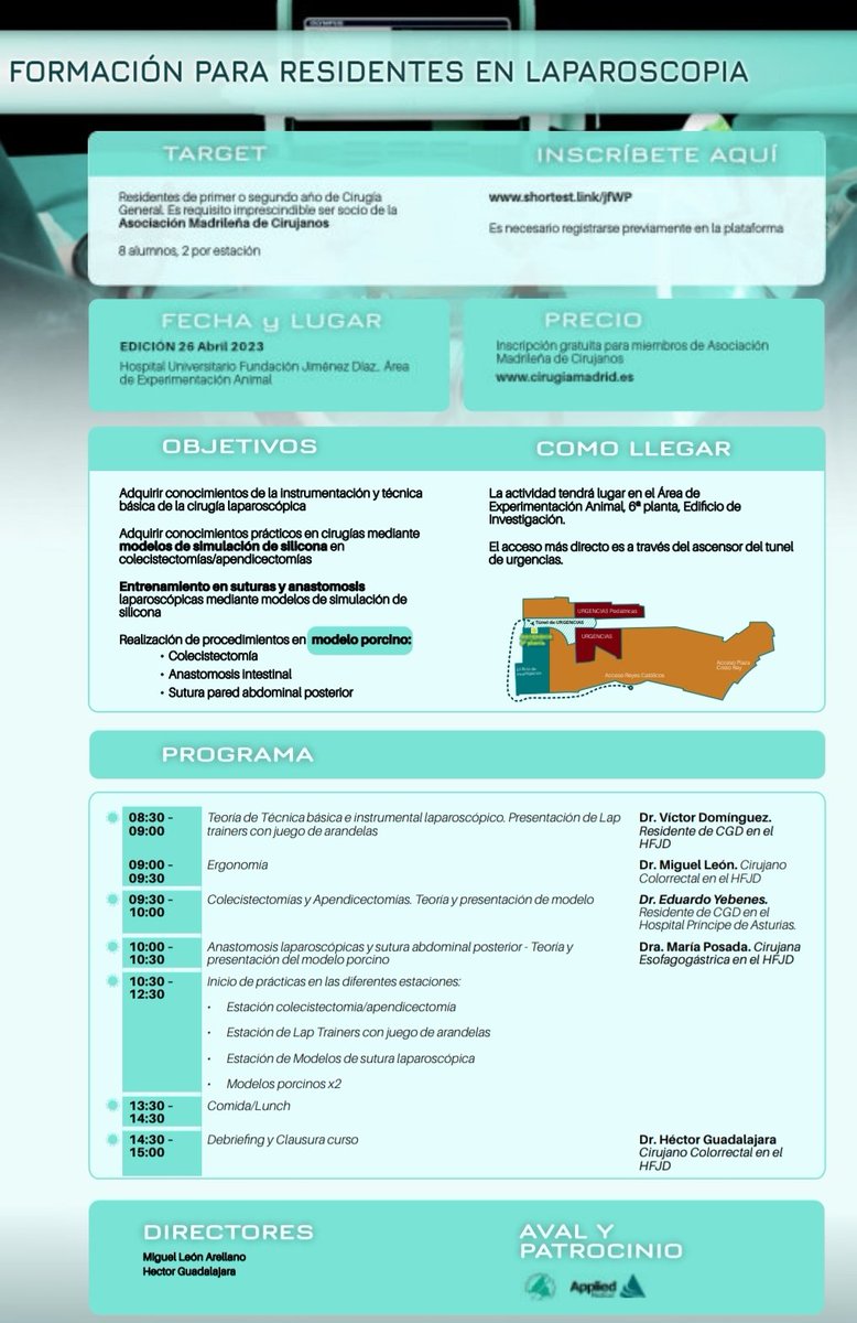 mleonare's tweet image. I curso de Formación para Residentes en Laparoscopia!! 

🗓 miércoles 26 de abril
🌍 Área de Experimentación Animal @Hospital_FJD 
✍ inscripción en #operemos

@CirujanosMad 
@h_guadalajara 
@Queque033 
@GarciaOlmoD 
@MariaPosGlez 
@vicdominguez93 
@scmi_itec