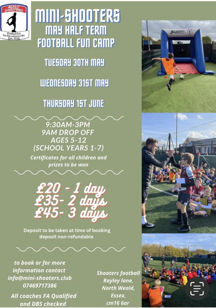 If children <a href="/IvyChimneys/">Ivy Chimneys Primary</a> are looking for fun and fitness over the half term break, check out the offers <a href="/shooters5aside/">Shooters5aside</a> - they book up quickly so get in soon👌🏻