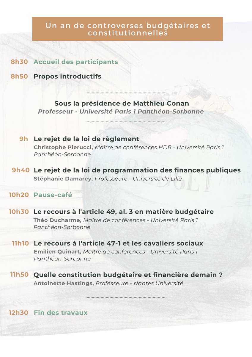 [Colloque]  "Un an de controverses budgétaires et constitutionnelles" - organisé avec @DucharmeTheo à <a href="/SorbonneParis1/">Université Paris 1 Panthéon-Sorbonne</a>.

Le programme est désormais disponible !

📅 jeudi 25 mai 2023 - à partir de 8h30
📍12 place du Panthéon, salle 6

Inscriptions : soffip@univ-paris1.fr