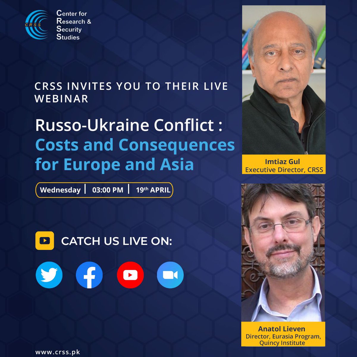 zehrazaidi777's tweet photo. Catch us live TODAY at 3pm with Dr Anatol Lieven to discuss the #RussoUkraine War: Costs and Consequences for #Europe and #Asia!
@matrixxmedia @ASCenterPak @jyk_256 @MustafaMalic @SameenaDurrani https://t.co/l0LMMTL5Zt