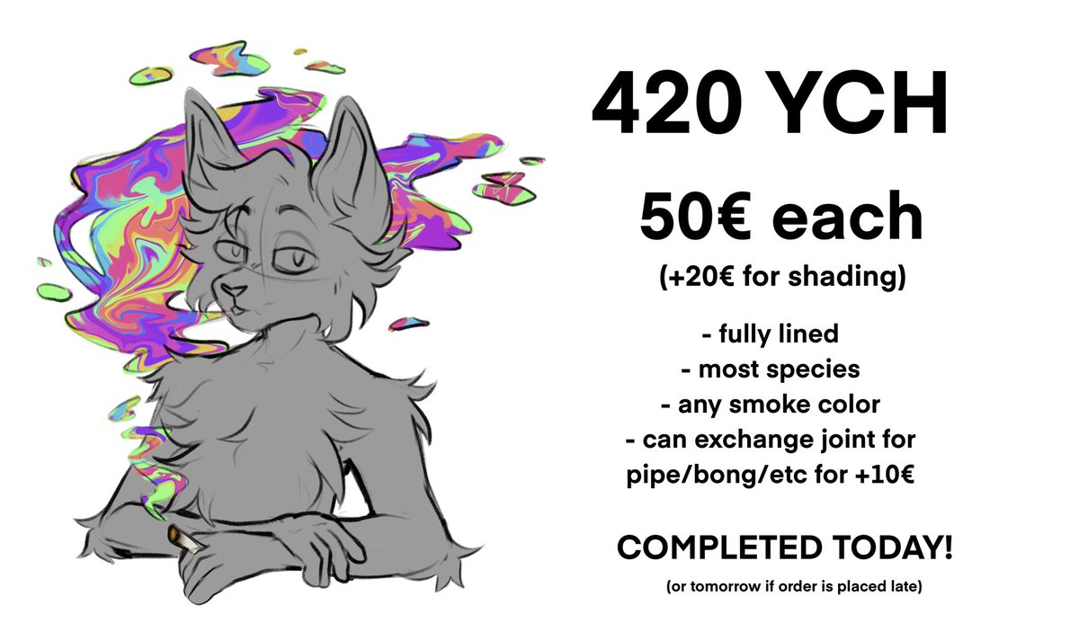 Paranormaws's tweet photo. 🌈🌈🌈 Last minute 420 YCH! 🌈🌈🌈

All info in image below! (Style examples in thread)

DM or comment to claim a slot! 

🔁 are VERY appreciated <3 https://t.co/KzhORQN5iA