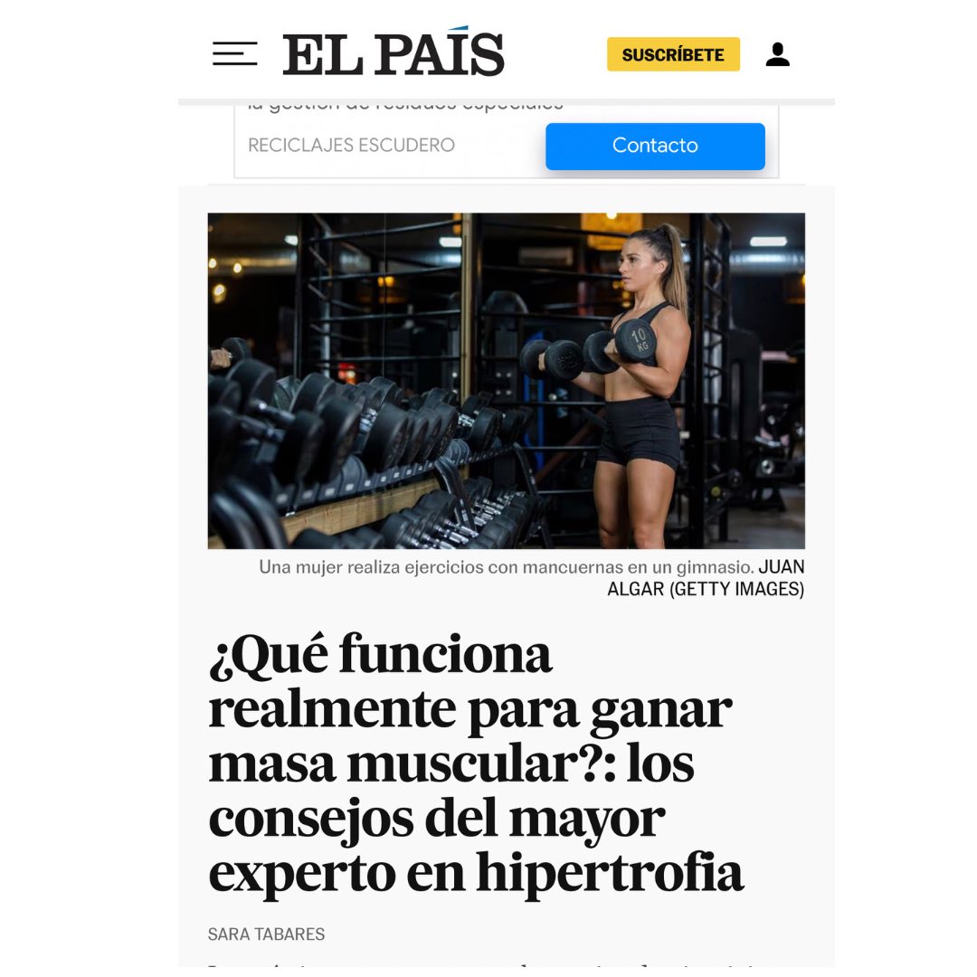 ¿Qué funciona realmente para ganar masa muscular? Hablamos con el mayor experto en #hipertrofia <a href="/BradSchoenfeld/">Brad Schoenfeld, PhD</a> Thank you for this information via <a href="/elpais_salud/">EL PAÍS Salud y Bienestar</a> Puedes leer el artículo👉 elpais.com/salud-y-bienes…