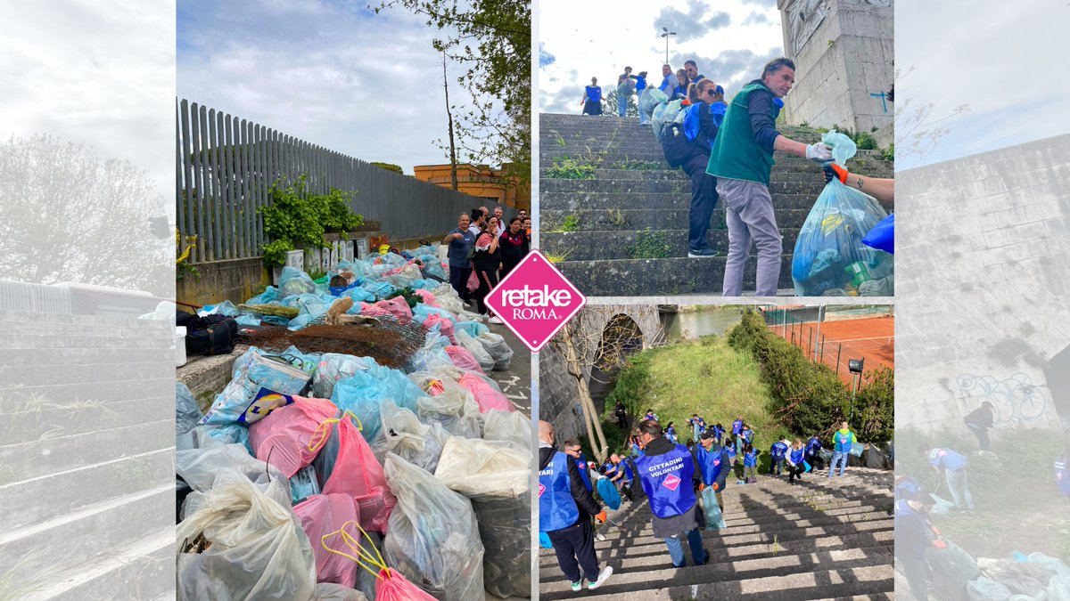 Retake_Roma's tweet photo. #Roma, Ponte Duca D'Aosta😳. 421 sacchi e 3.000 bottiglie raccolte dai volontari di #Retake e di altre associazioni in una mattinata. Obiettivo: liberare la scalinata destra dalla crudeltà e dalla noncuranza dell'uomo. #ambiente #rifiuti #volontariato #NuovaAcropoli https://t.co/SNPm33sNWd