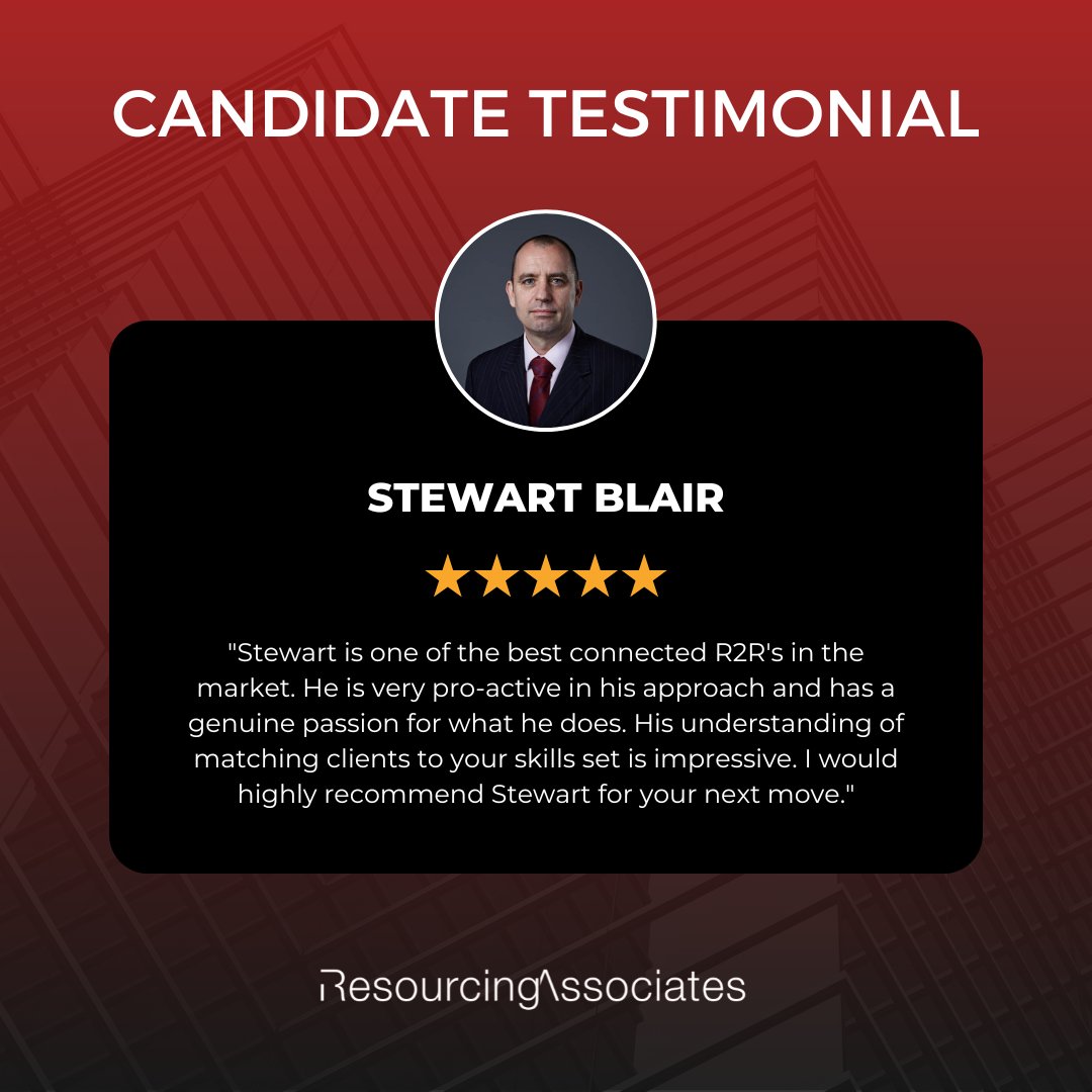 ResourcesAssoc's tweet image. If you&apos;re looking for a recruitment specialist who is dedicated, knowledgeable, and well-connected, Stewart is the person to talk to.

E: sblair@resourcingassociates.com
T: UK: 0203 983 9300 | US: +1 (646) 993 7350

#Testimonial #PositiveFeedback #Recruitment