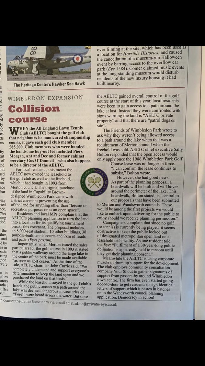 SaveWimbldnPark's tweet photo. Private Eye today @Merton_Council @wandbc @CPRELondon @WimSoc @WarrenFarmNR @BeraSW19 @TiCLme #environment #trees #promises #lakewalk https://t.co/oJx1fJV8co