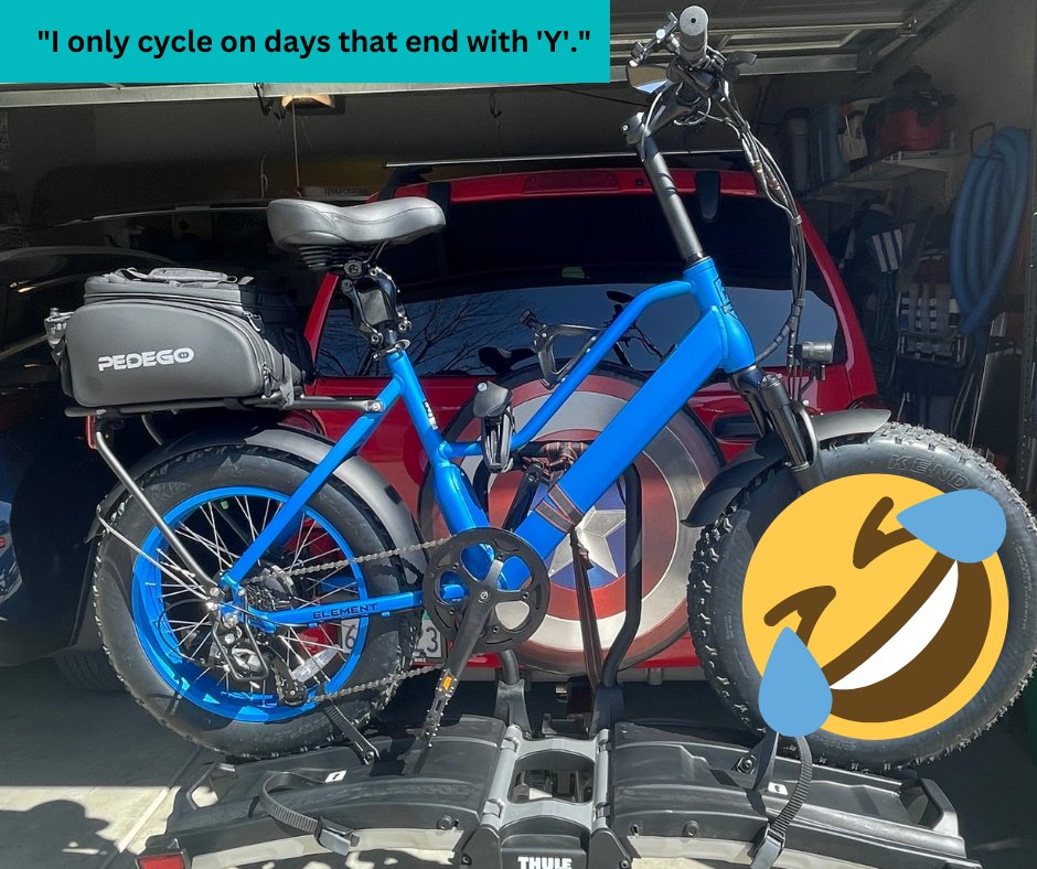 PedegoTroy's tweet image. "I only cycle on days that end with 'Y'." - Source unknown. #hellofun #pedego #electricbikes #happygilmoreridespedego