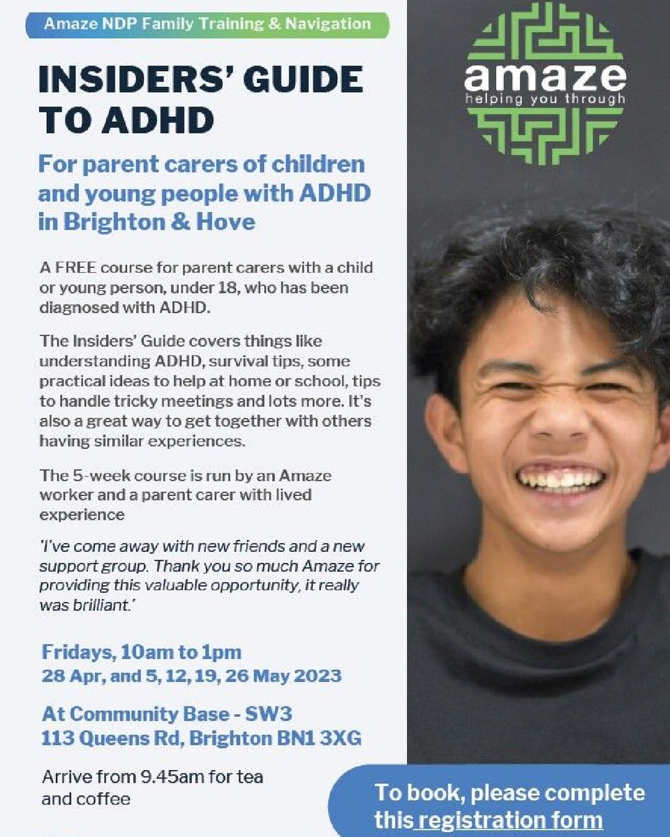 PatchamHigh's tweet photo. Free course....An Insiders Guide to ADHD for parents and carers of young people with ADHD in Brighton & Hove. The 5 week course starts Friday 28 April from 10am - 1pm. To register complete the form
https://t.co/E9DH6U20MZ
#ADHD #freecourse #helpforparents #childrenwithadhd https://t.co/M5PBMP0RtD