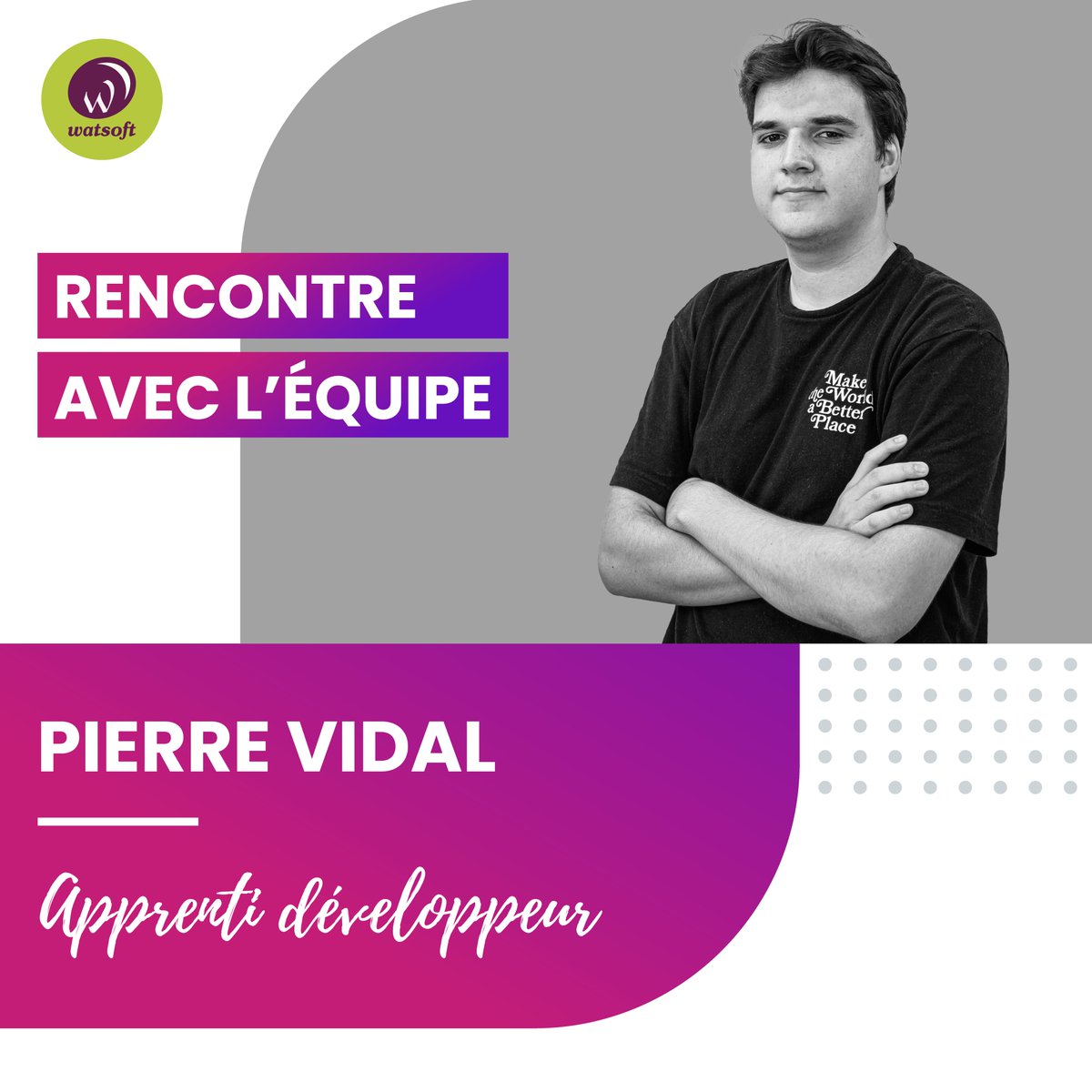 watsoft_com's tweet image. Qui se cache derrière #Watsoft ? 🤔

Ce mois-ci, c'est au tour de notre apprenti développeur Pierre Vidal de nous faire découvrir son profil !

En savoir plus sur Pierre 👉4787365.fs1.hubspotusercontent-na1.net/hubfs/4787365/…

#recrutement #equipe #collaborateur