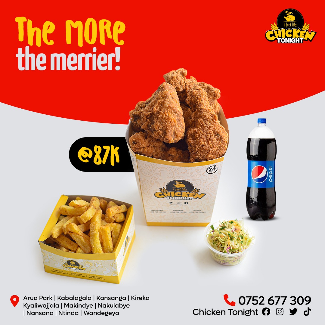 Food brings people together on very many levels and we love to see it! 😍
Here’s a bucket for you to share, it comes with 12 pcs of chicken, chips(L), coleslaw &amp; a 2L soda. 

#BigMeals #FeedEveryone #FeedTheFeeling #IFeelLikeChickenTonight