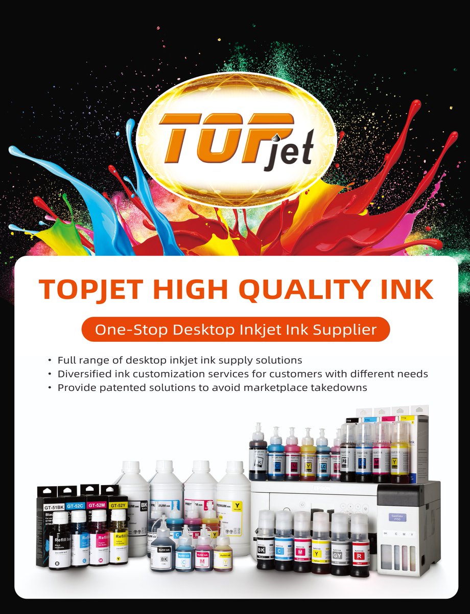 TopjetTech's tweet photo. Topjet High Quality Ink
Professional production of ink for 14 years

🌈Self-Developed Ink lab
🌈Professional ink Filtration System
🌈Intelligent workshop
🌈Wide color gamut, vivid colors

#Topjet #printing #printer #consumables #toner #cartridges #inkjet #ink #refillink #color https://t.co/Nbc41lCN2g
