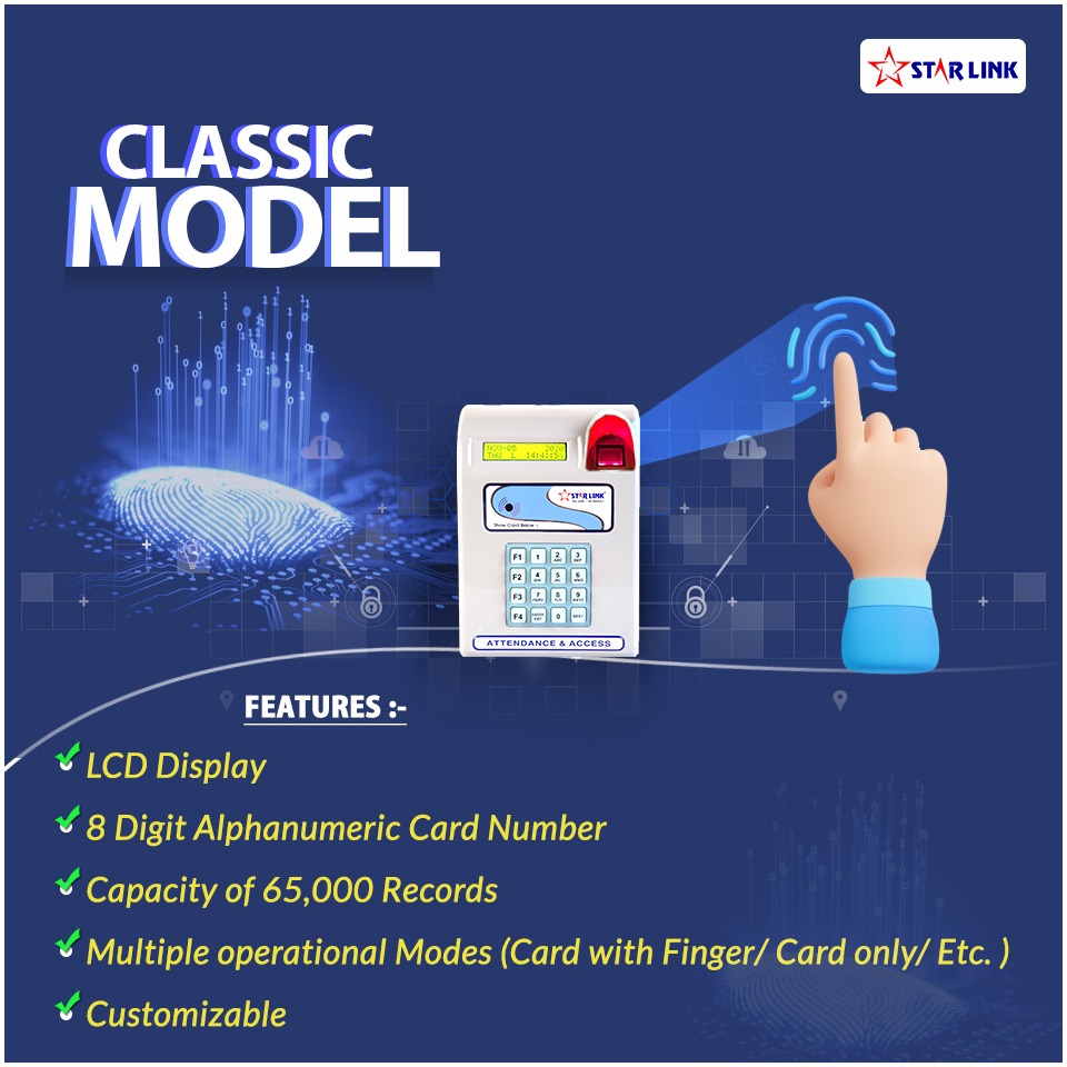 starlinkindia's tweet image. The Classic Model is an advanced biometric device designed to revolutionize attendance systems and access control. 

To know more: bit.ly/2x6DvjU
#classicmodel #fingerprintdevice #cardbaseddevice #biometricfingerprint #biometric_card_device #attendance_device