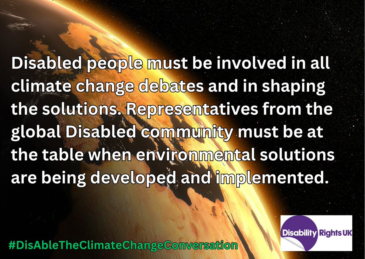 Disability Rights UK (@disrightsuk) on Twitter photo This weekend <a href="/DisRightsUK/">Disability Rights UK</a> are speaking at <a href="/XRebellionUK/">Extinction Rebellion UK 🌍</a> in London.
1 billion Disabled people are excluded from discussions & solutions on climate change, meaning that laws & policies don’t consider our needs.
We want to change that.
Help us #DisAbleTheClimateChangeConversation This weekend <a href="/DisRightsUK/">Disability Rights UK</a> are speaking at <a href="/XRebellionUK/">Extinction Rebellion UK 🌍</a> in London.
1 billion Disabled people are excluded from discussions & solutions on climate change, meaning that laws & policies don’t consider our needs.
We want to change that.
Help us #DisAbleTheClimateChangeConversation