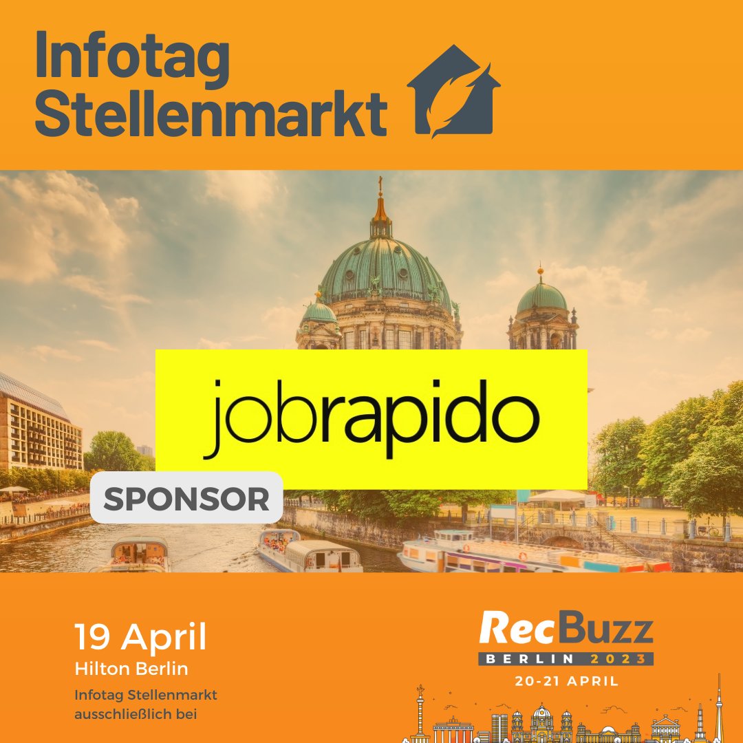 jobrapido's tweet photo. Live from #RecBuzz @aimgroup_editor day 1 -we're having great time in #Berlin!Today, all attention is paid to topics particularly relevant for #staffing, #recruiters & media agencies in the #DACH region. If you're interested in finding the right talent you need stop by our booth! https://t.co/uNXQzdcoO2