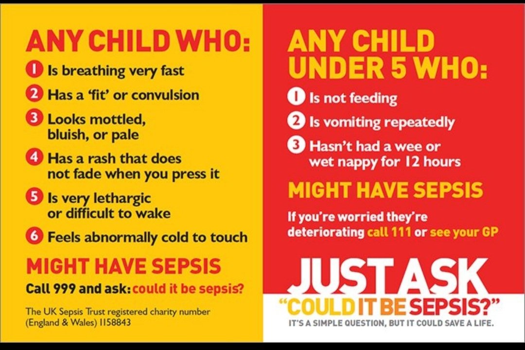 #PediatricSepsisWeek Know the signs and never be afraid to ask 'Could this be Sepsis'. 
Pass on your knowledge or information about Sepsis to others, let's spread the awareness because knowledge is power and it may save a life!❤ #Sepsis