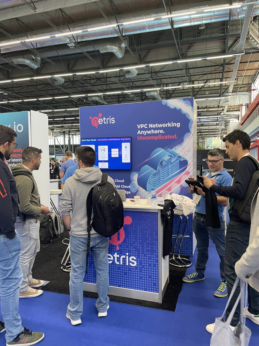 nadiater_mart's tweet photo. @netris_io booth is packed, hurry up and grab your Friends-themed tshirts at booth SU19 @KubeCon_  #kubeconEU https://t.co/5gdC5wFMXA