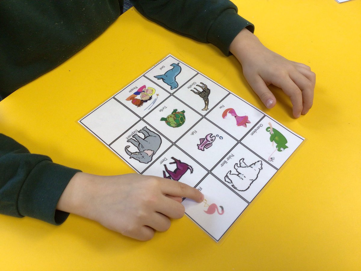 wyndclf's tweet photo. This morning in the Hive we listened carefully to descriptions of the animals that the mixed up chameleon saw at the zoo, then we found the matching animal on our picture mat. #WPSHIVE #stories #ericcarle #resourcebase https://t.co/QC5PGapTr9