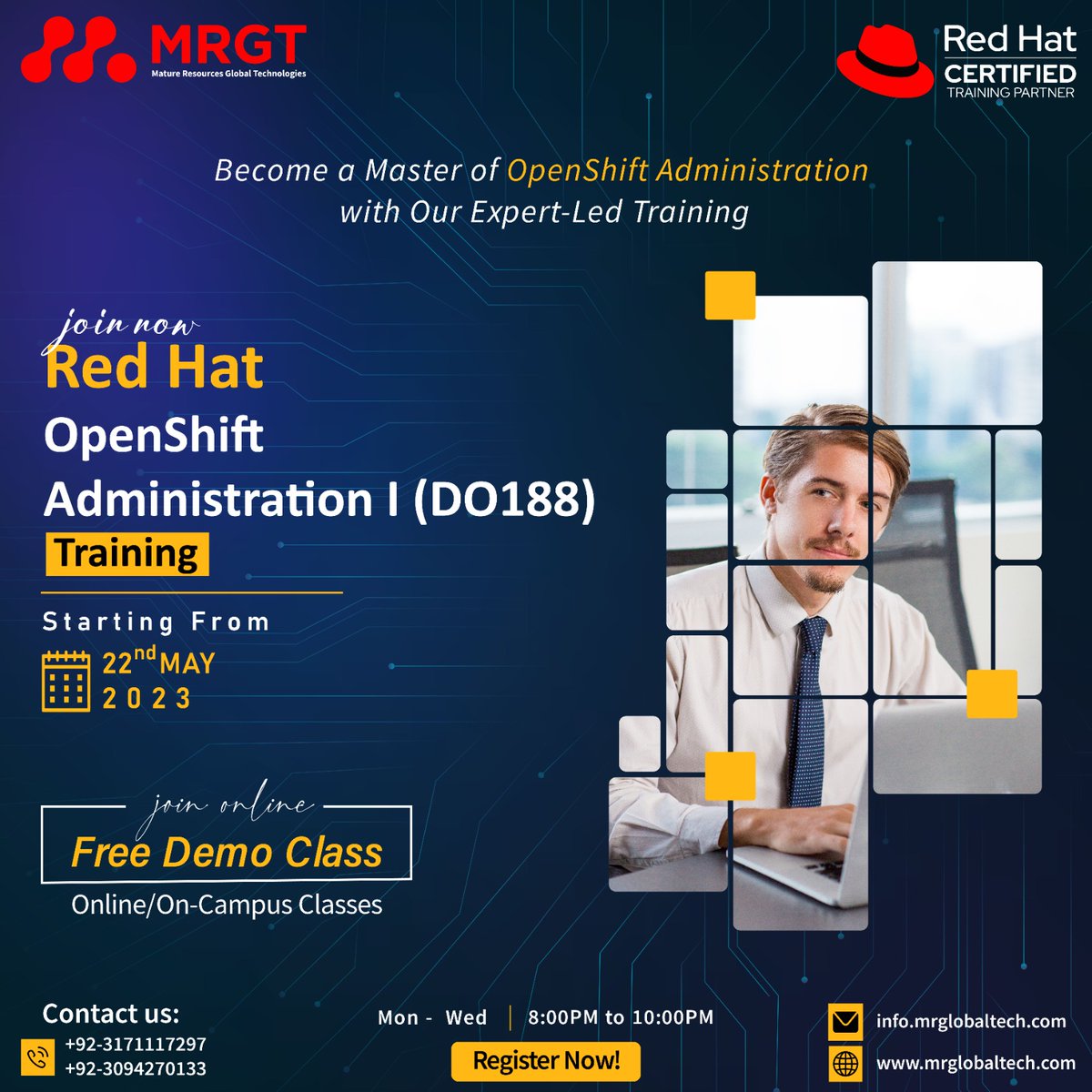 Announcing MRGT Red Hat OpenShift Administration I (DO188) Training

Click the link to Register for this Training
us06web.zoom.us/meeting/regist…

#Mrgt #training #redhat #redhatlinux #redhatopenshift #RedhatCertification #redhattraining #RedHatpartner #automation #OpenShift #do188