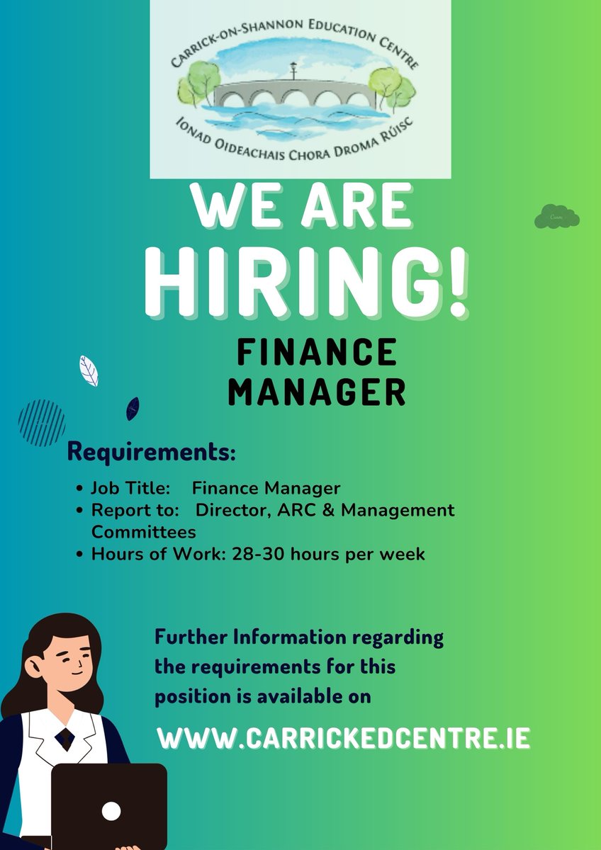 WE ARE HIRING FINANCE MANAGER please click link for job spec and application form carrickedcentre.ie/.../1341-recru……... #leitrimjobs #leitrimjobsclub #accountingjobs #financemanager #primaryschool #postprimary #education