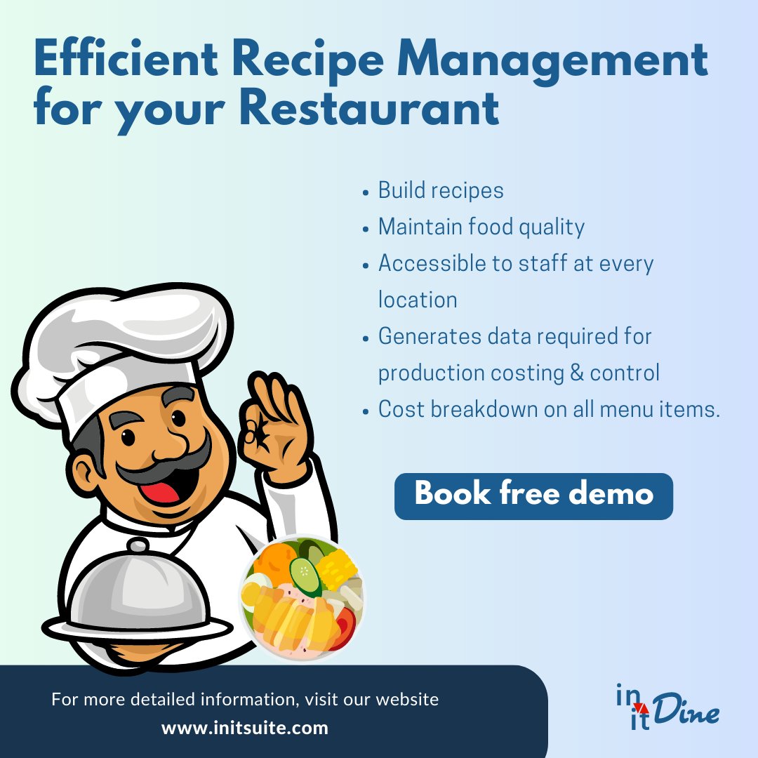 A recipe management for your restaurant makes your business, the favorite one among your clients. make use of INIT dine- Restaurant management software to effectively manage the recipes. Book a FREE Demo now.

#restaurantsoftware #restaurantpos #RestaurantManagement