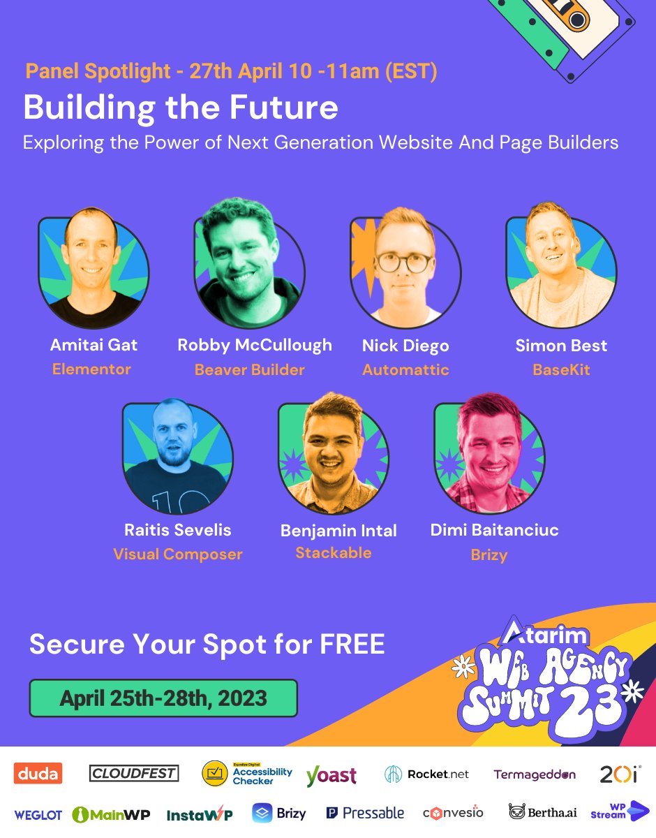 miriamschwab's tweet photo. Catch me and Elementor's CPO, Amitai Gat, at next week's Atarim Web Agency Summit. I'll be on a panel about acquisitions and investments in WP, and Amitai's panel session will look at the next generation of page builders. Should be some interesting conversations. Sign up free! https://t.co/WLjKxZjsvA