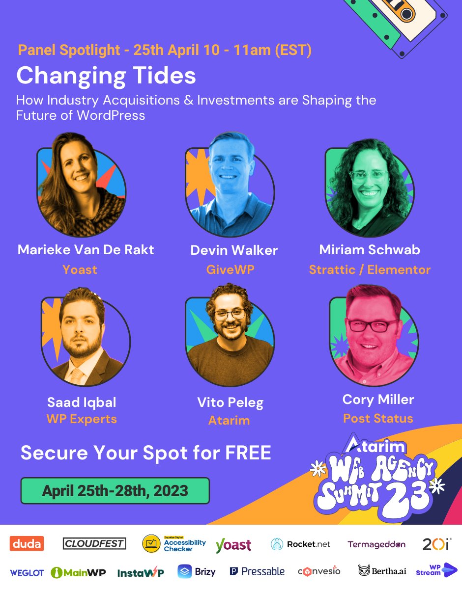 miriamschwab's tweet photo. Catch me and Elementor's CPO, Amitai Gat, at next week's Atarim Web Agency Summit. I'll be on a panel about acquisitions and investments in WP, and Amitai's panel session will look at the next generation of page builders. Should be some interesting conversations. Sign up free! https://t.co/WLjKxZjsvA