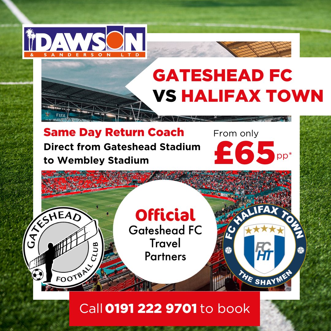 🚄BOOK YOUR WEMBLEY TRAVEL BY TOMORROW! 

Friday is the final day you can book your overnight travel package to the FA Trophy Final with our official travel partner, Dawson &amp; Sanderson.🛣️

Call 0191 477 0219 to book your travel.📳

bit.ly/41m4yEf 

<a href="/holidaycoUK/">Dawson & Sanderson</a> #WorClub