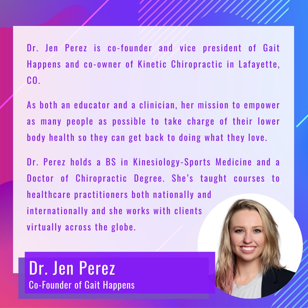 FootAnkleShow's tweet photo. Dr. Jen Perez will be presenting at The Foot & Ankle Show Digital 🤩👋
Dr. Jen Perez is co-founder and vice president of
@Gaithappens and co-owner of Kinetic Chiropractic in
Lafayette, CO.
Register for free at https://t.co/MRTEL6oA7X
#freecpd #fashow #chiropractor https://t.co/5bdYtGG3Xb