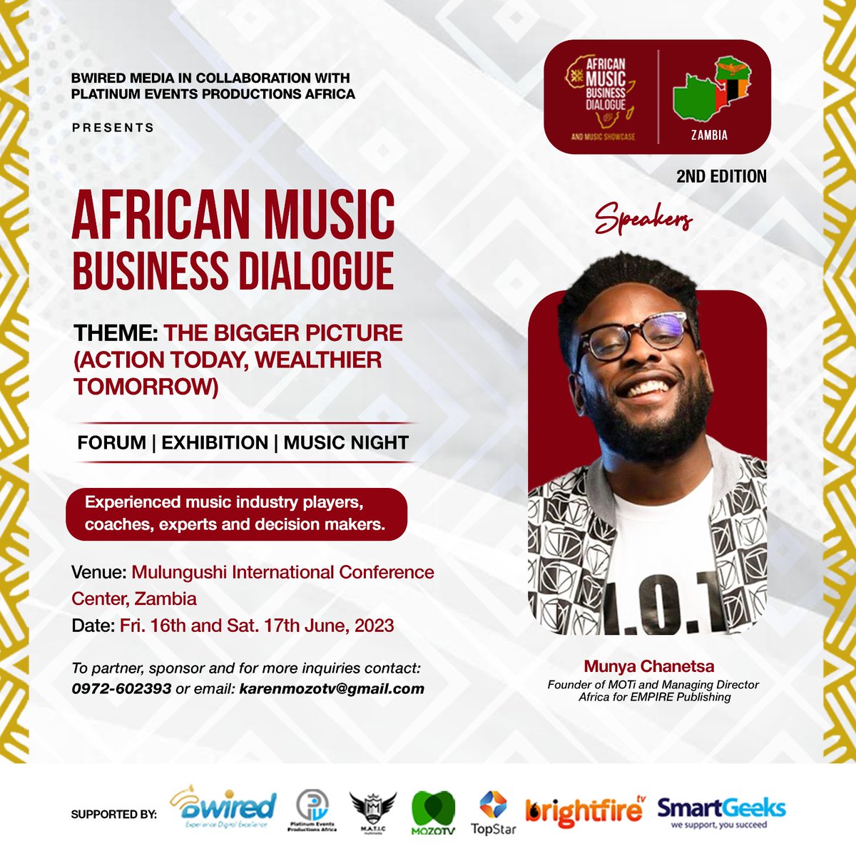 #MeetTheSpeakers <a href="/Illu_Munya_ti/">Munya Chanetsa</a> - Founder of MOTI Africa and Managing Director(Africa) for Empire Publishing.  Signup for #AMBDZambia at africanmusicbusinessdialogue.com #LinkInBio