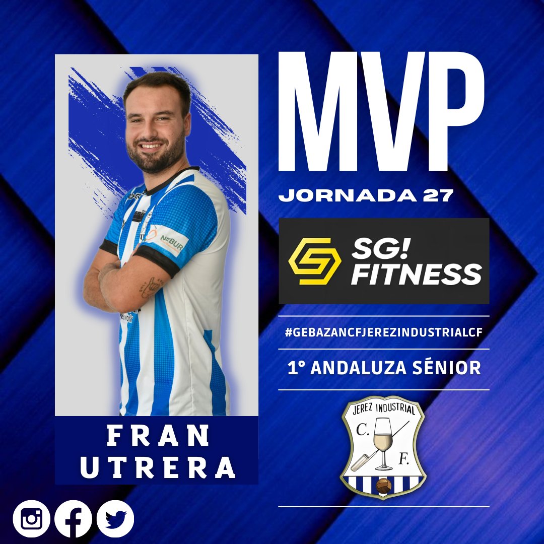 JerezInd_CF's tweet photo. •MVP/MEJOR JUGADOR DEL PARTIDO•🔵⚪

#Jornada27

➡️Patrocinado por SG Fitness Jerez 

¡Gracias por su colaboración! 💙🤍

#JICF #Temp2223 https://t.co/ALpOGjtEL7
