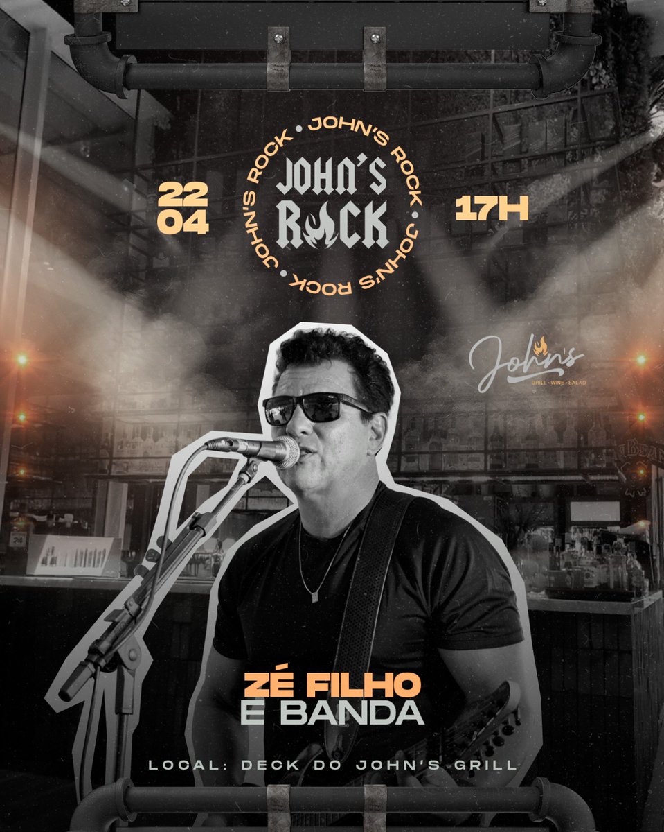 Sábado é dia de rock, bb! 🤘

Chama a sua galera e vem curtir a primeira edição do John's R🔥ck com @zefilhoguitarrista e banda no deckinho mais top da cidade! 🎸

🗓️ 22/04
⏰ 17h
📍 Deck do John's Grill