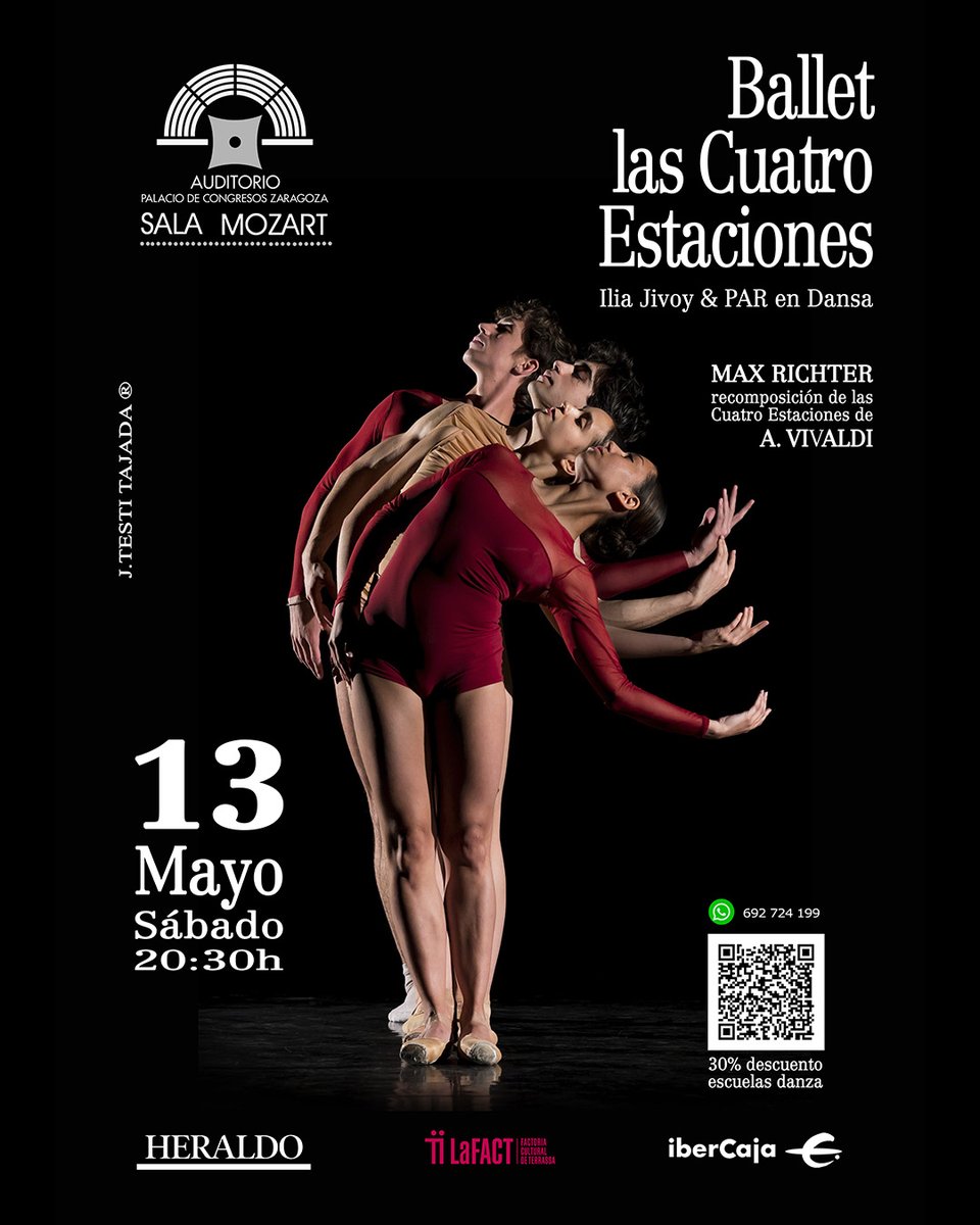 padedespain's tweet photo. Ballet “Las Cuatro Estaciones” – 13 Mayo (sábado) 20:30h – Auditorio Zaragoza
Ilia Jivoy &amp; PAR en Dansa

Música: Max Ricther a partir de Las Cuatro Estaciones de Antonio Vivaldi 

Ofertas escuelas danza!
Más info: 692724199

No te lo pierdas! https://t.co/ofIAozc96B